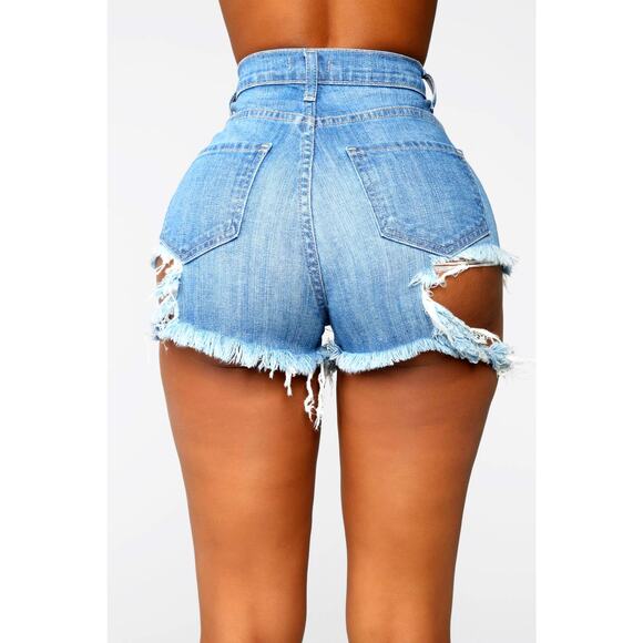 New XS Fashion Nova 1 Blue Distressed High Rise Denim Jean Shorts Booty - Picture 2 of 4